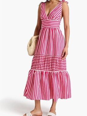 LORETTA CAPONI Smeralda tiered striped woven midi dress small NWT